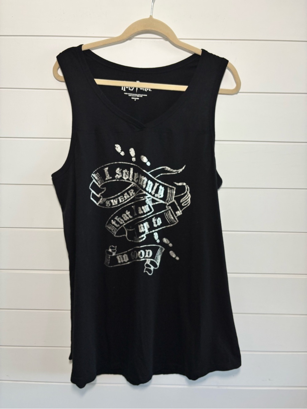 Harry Potter Black Graphic V-Neck Tank Top with Silver Print